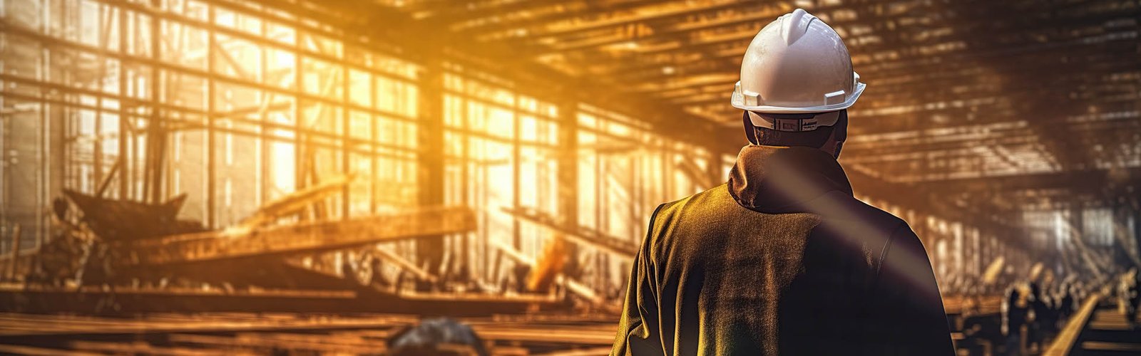 Imagem de um funcionrio da Premolferro supervisionando uma obra feita por uma parceira da Premolferro, que compra ferragens e lajes pr-moldadas.